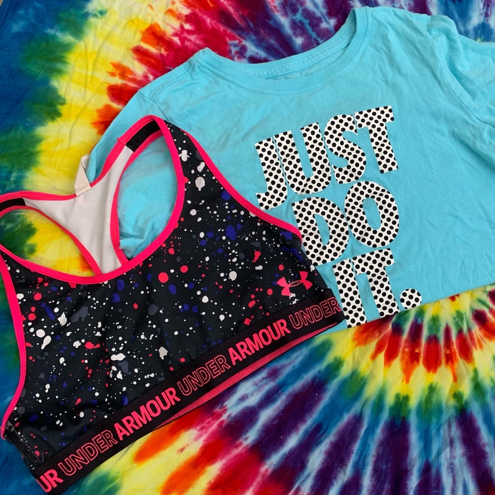 Girls Nike Tee and Under Armour Sports Bra